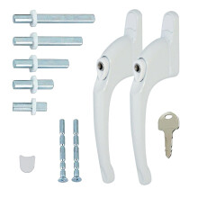 FixRello PVC Window Handles for uPVC Windows - Handle for uPVC Windows and Double Glazing (2, White w/White Button)