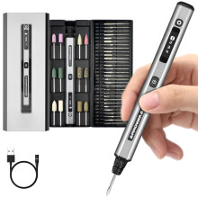 ARROWMAX Mini Electric Engraving Pen, HollowCup Motor, 42 Bits with Aluminum Case, OLED, Magnetic Charge, Mini Rotary Tool, Cordless Engraving Pen for