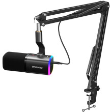 MAONO Dynamic Gaming Microphone with Boom Arm: XLR/USB Podcast Microphone with Software, Mute Button, Gain Control, RGB PC Mic for Streaming, Recordi