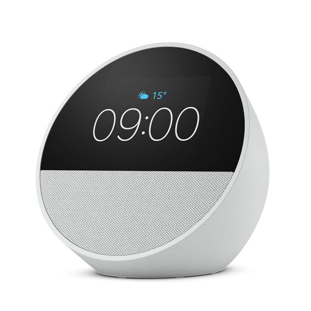 Amazon Certified Refurbished Echo Spot (2024 Release), Smart Alarm Clock With Vibrant Sound + Alexa, Glacier White