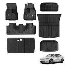 3W 9 Piece Set Floor Mats & Boot Liner & Seat Back Cover Fit for Tesla Model Y 2021-2024, All Weather Dog Friendly TPE Car Mats Anti-slip Heavy Duty T