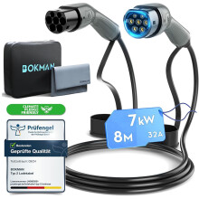 bokman Type 2 EV Charging Cable, Mode 3 / 32A / 7.2KW / 1 Phase / 8 Meter, Electric Vehicle Car Plug-in Hybrid Type 2 to Type 2 Fast Charging Cable