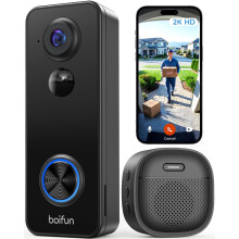 BOIFUN 2K Video Doorbell Camera Wireless No Monthly Fee, Head-To-Toe View, Easy to Install, PIR Motion Detection, 2 Way Audio, SD Card & Cloud, Night