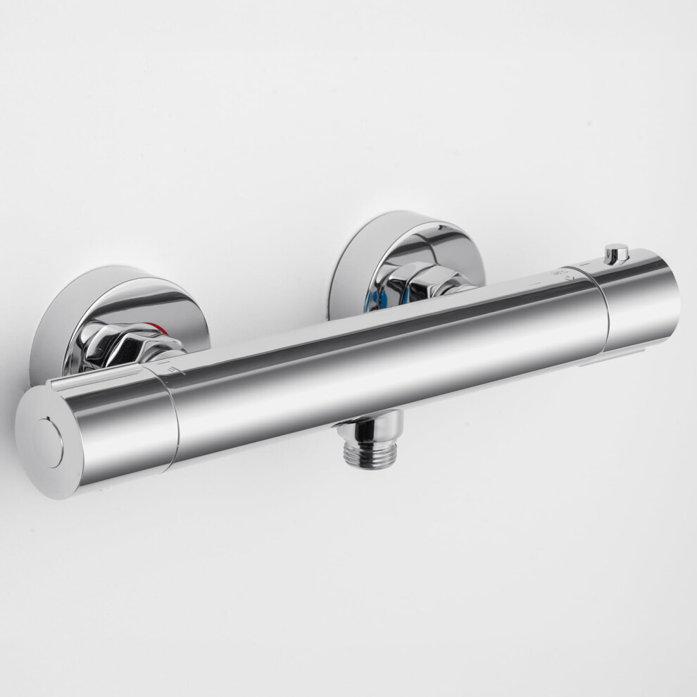 Derw Thermostatic Shower Mixer Valve: Wall Mounted Thermostatic Showers Tap For Bathroom - Chrome Thermostat Single Outlet Shower Mixer Bar - Control 6979430721509