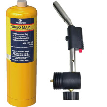 Turbo Blow Torch and 1x Mapp Gas Bottle | Gas Torch with Map-Plus Pro Canister for Plumbing Soldering Brazing Searing Thawing Heat Treatment | Quick F