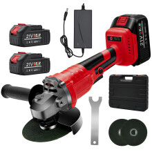Cordless Angle Grinder, Brushless Grinder with 2 Batteries, 125mm Professional Electric Power Tools 23000RPM 3-Speed Adjustable with 2-Position Auxili