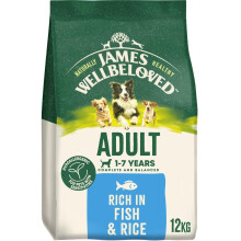 James Wellbeloved Dog Adult Hypoallergenic Dry Food Fish & Rice 12kg (Fish & Rice, 12kg)