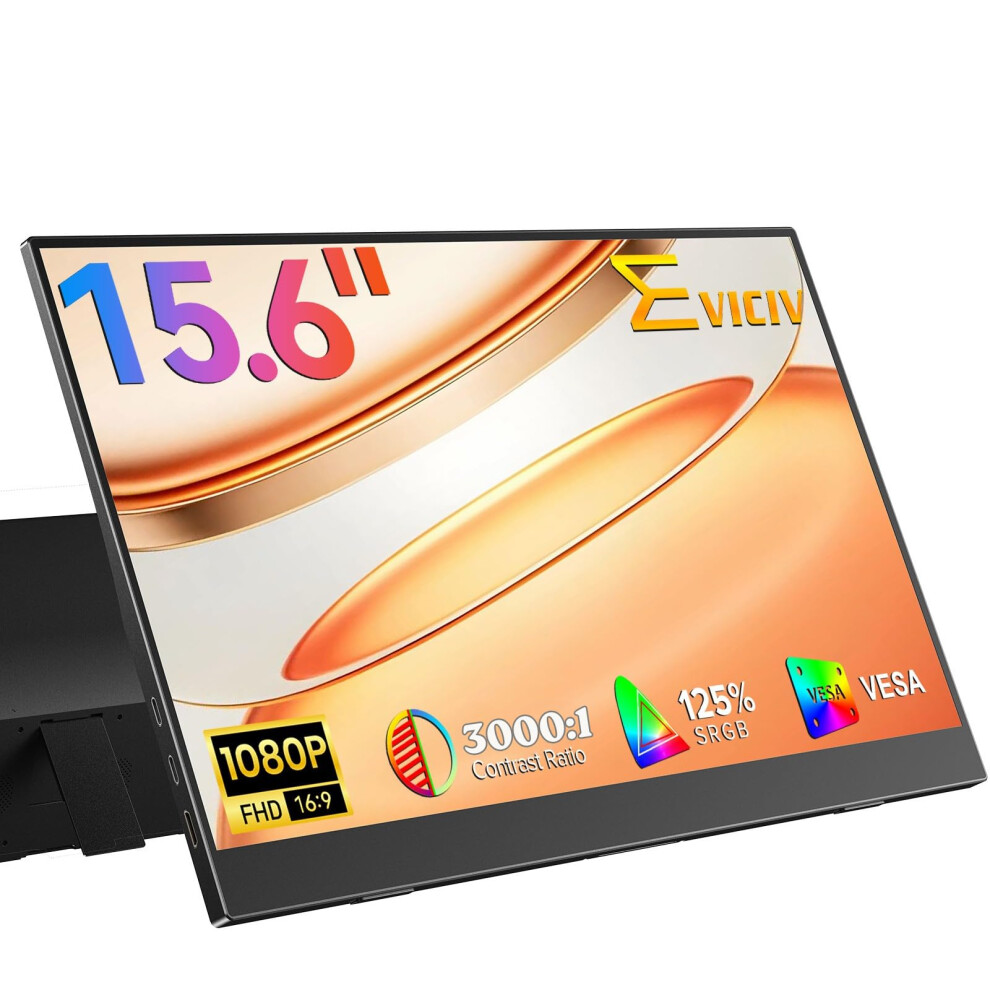 Eviciv Portable Monitor 15.6" 1080P, 125% Srgb 3000:1 Fhd 350Nit 16:9 Travel Second Screen W/Vesa, Eyc Care Usb-C Mini Hdmi External Display For Lapt 5003969975049