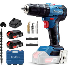 Dong Cheng 20V Brushless Heavy-Duty Impact Drill, 50N.m, 27000 IPM, 13mm Keyless Metal Chuck, 20+1+1 Clutch, Cordless Hammer Drill with 2 * 2.0Ah Batt