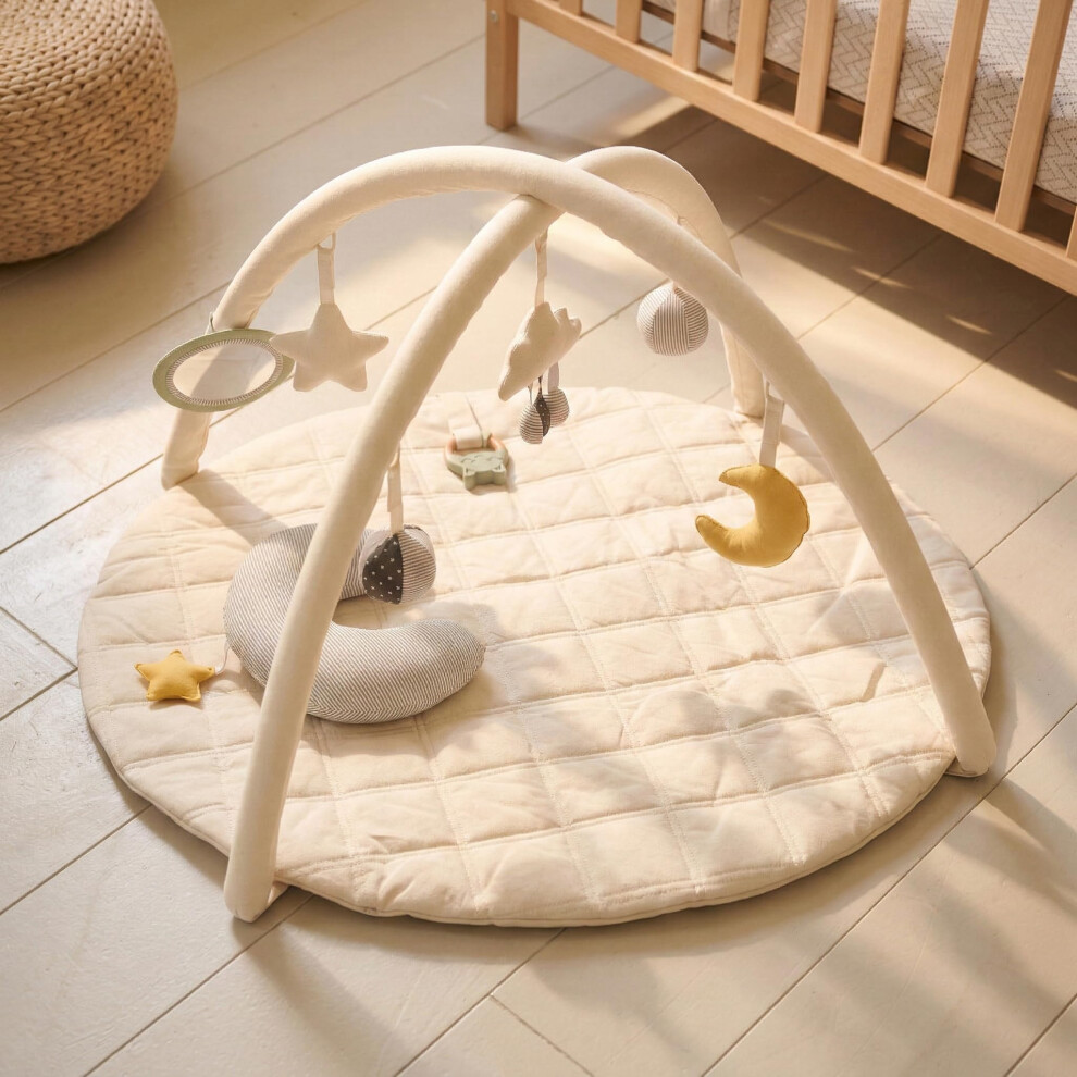 Minidream Baby Play Mat & Activity Gym For Newborns - Tummy Time Pillow, Playmat With Six Detachable Toys, Baby Safe Mirror, Developmental Play Gym P