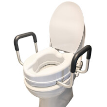 Raised Toilet Seat Riser with Handles Adds 4 Inches (10cm) Height, Foam Padded Arms, Tool-Free Installation, Easy Fit, Secure Mounting Ideal for Senio