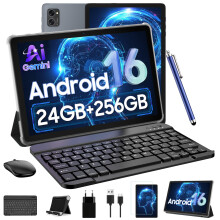 Tablet 10 Inch,Android 16 AI Tablets,24GB +256GB/2TB,FHD Gaming Tablet With Pen and Keyboard Kits,5G WiFi,Octa-Core,8MP AI Camera,Widevine L1+Stereo S