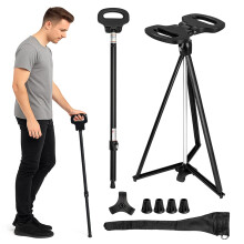 Walking Stick with Seat, Foldable Shooting Stick for Adults Elderly 150 kg Max Load, Portable Cane Stool for Seniors, Easy Carry Chair for Hiking Trav