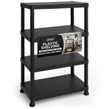 ZENO Plastic Shelving Unit 4 Tier | Storage Shelves 80KG Total Load Capacity | Plastic Shelving for Home Garage, Kitchen, Shed and Workshop | Heavy Du