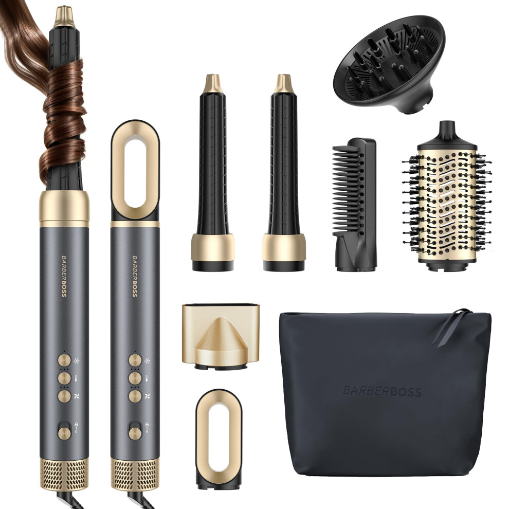 Barberboss All-In-One Hot Air Styler, Professional Fast Drying Hair Dryer, Anti Frizz, Negative Ionic Technology Air Styler, Volumiser And Curler, Str