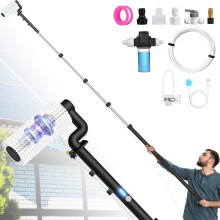 LyriFine Electric Solar Panel Cleaning Brush and Pole Kit, 20Ft Extendable Washing Kit with Water Fed Pole, 2 Speed & Soap Dispenser, Outdoor Window C