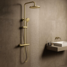 Thermostatic Shower Mixer Set, Round Rainfall Shower Head with Adjustable Riser Rail, Mixer Shower Bar for Bathrooms, Brass Constructed (Brass)