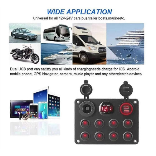 8 Κουμπιά Rocker Toggle Switch Panel USB Control για Αυτοκίνητο, Φορτηγό, 1