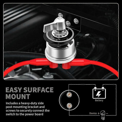 200A 12V Battery Disconnect Switch Heavy Duty, Battery Cut Off Shut Off Kill-Switch with Side Post Mounting Bracket 2