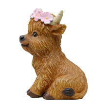 Miniature High Land Cow Figurine Resin Ornament-Garland Calf