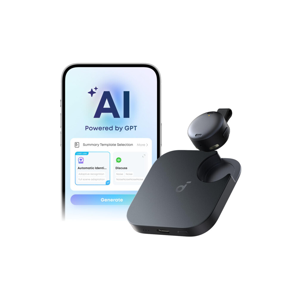 Soundcore Work By Anker, Portable Al Voice Recorder, Al Note Taker, Al Transcription & Summarization, Cross-Meeting Summary, Mfi Certified, Privacy Pr
