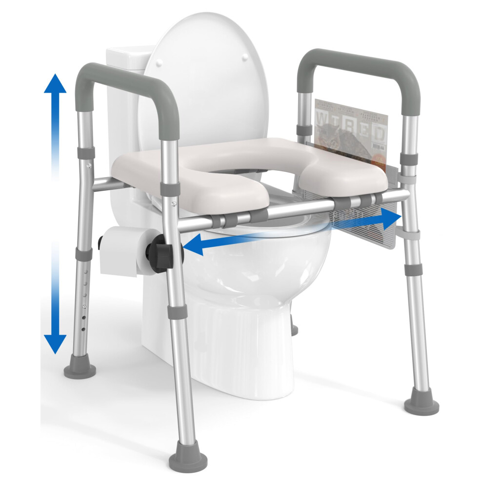 Homland Raised Toilet Seat With Handles, Toilet Seat Riser For Seniors With Adjustable Height & Width, Handicap Elevated Toilet Seat For Elderly, Preg