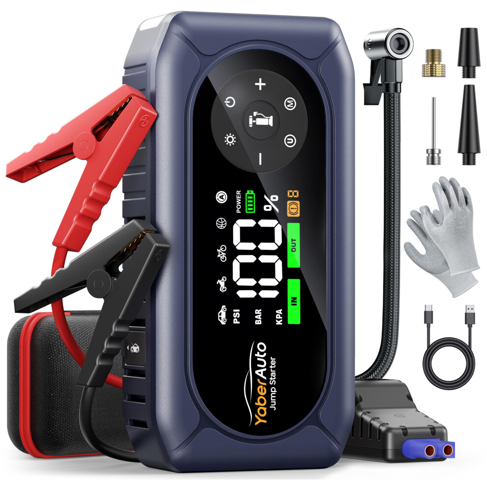 Yaberauto Jump Starter Power Pack 6000A With Air Compressor 150Psi, Car Battery Booster Jump Starter For 9L Gas/8L Diesel, Car Starter Power Bank With 6977703634419