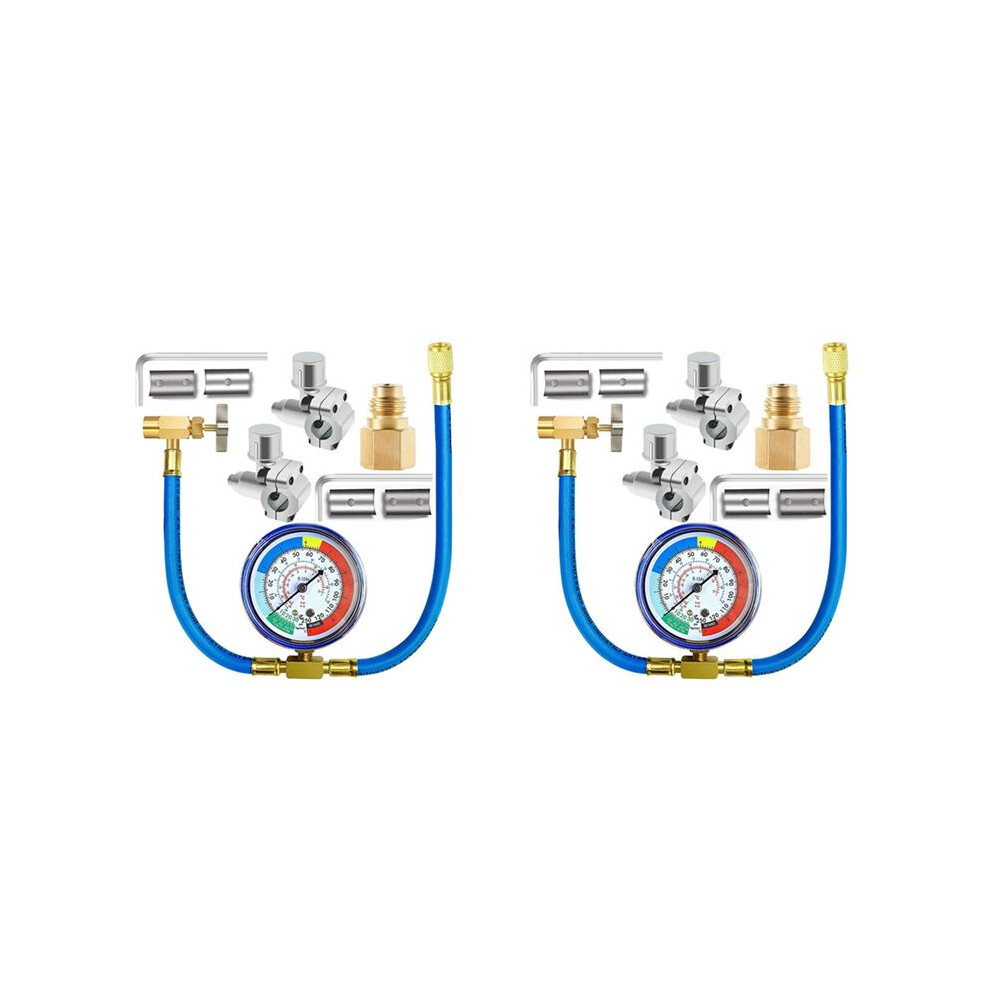 2X R134a Refrigerator Freon Recharge Hose Kit, R134a Ac Refrigerant Charging Hose Gauge, Piercing Valve Hose Refrigerant 6033967232133