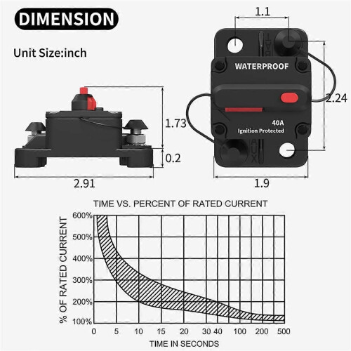 2 σετ διακόπτης 40 Amp 12V - 48V, διακόπτης 12 Volt DC 40A αδιάβροχος με χειροκίνητη επαναφορά 1