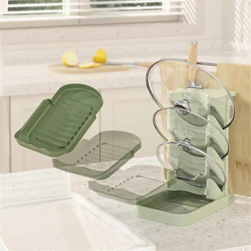 Pot Lid Organizer for Cabinet 3-Tier Multi-Functional Pot Cover Khaki 2