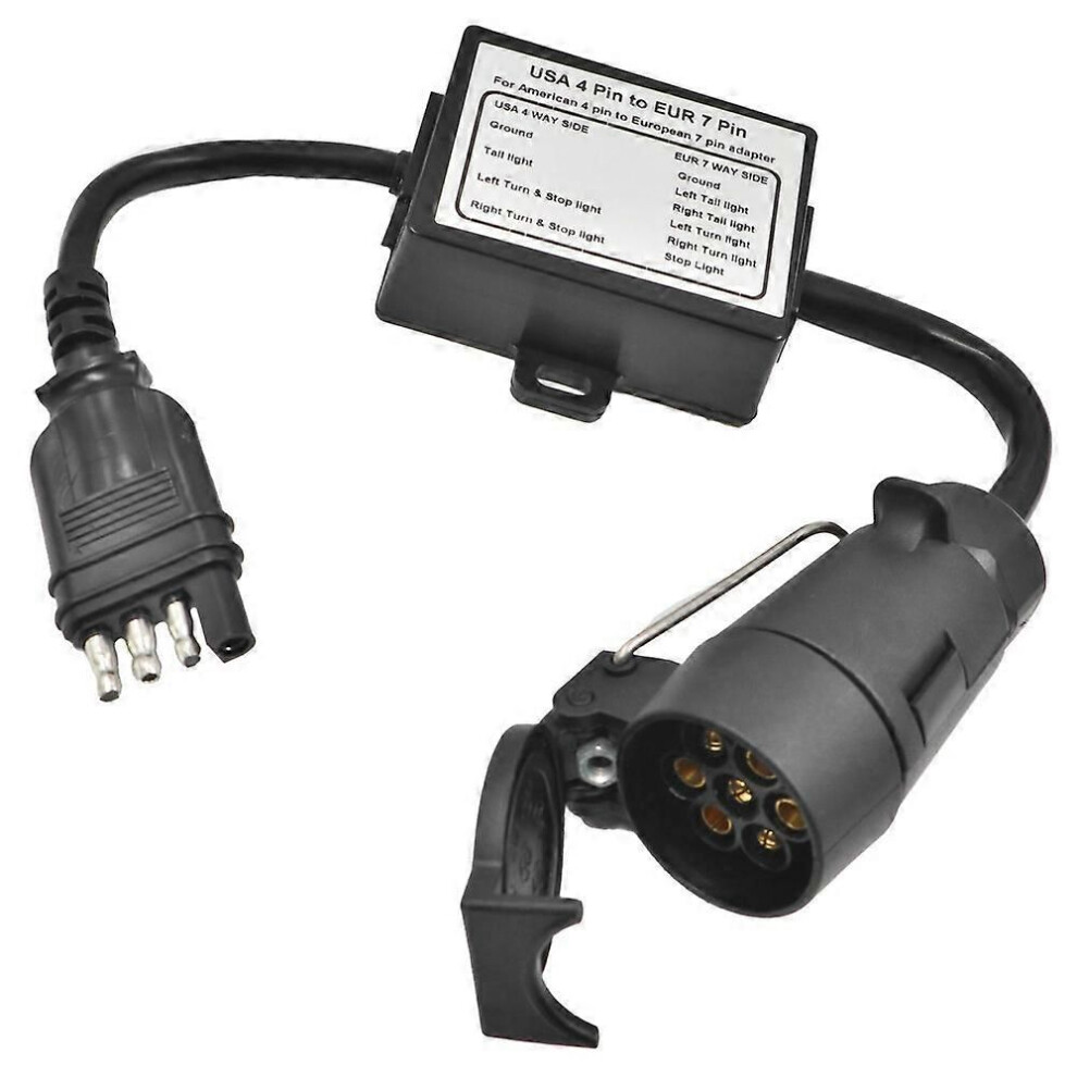 Us To Europe Trailer Converter 4 Way Flat Socket (American Vehicle) To 7 Way Round Socket (European Trailer) Light 9319739917185