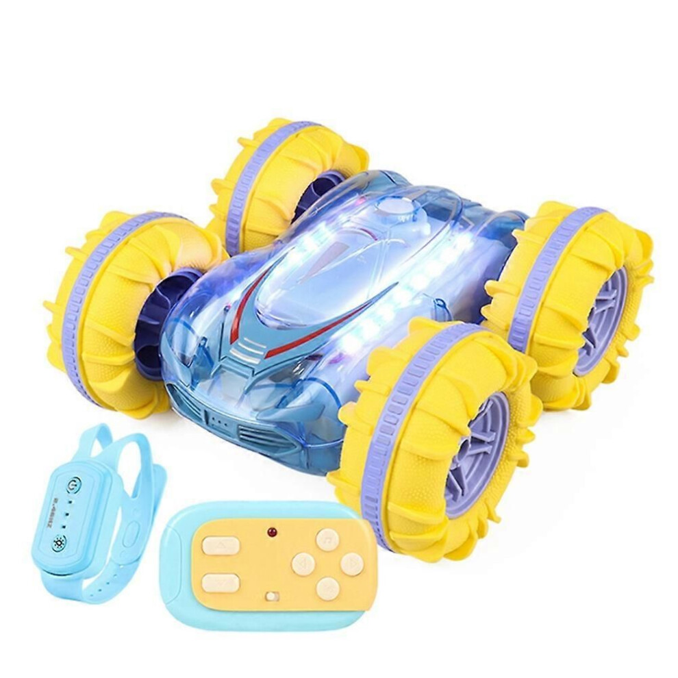2.4G Rc Stunt Car Transparent Amphibious Vehicle Double Sided Stunt Rc Car Gesture Rolling Light/Blue 9319739925609