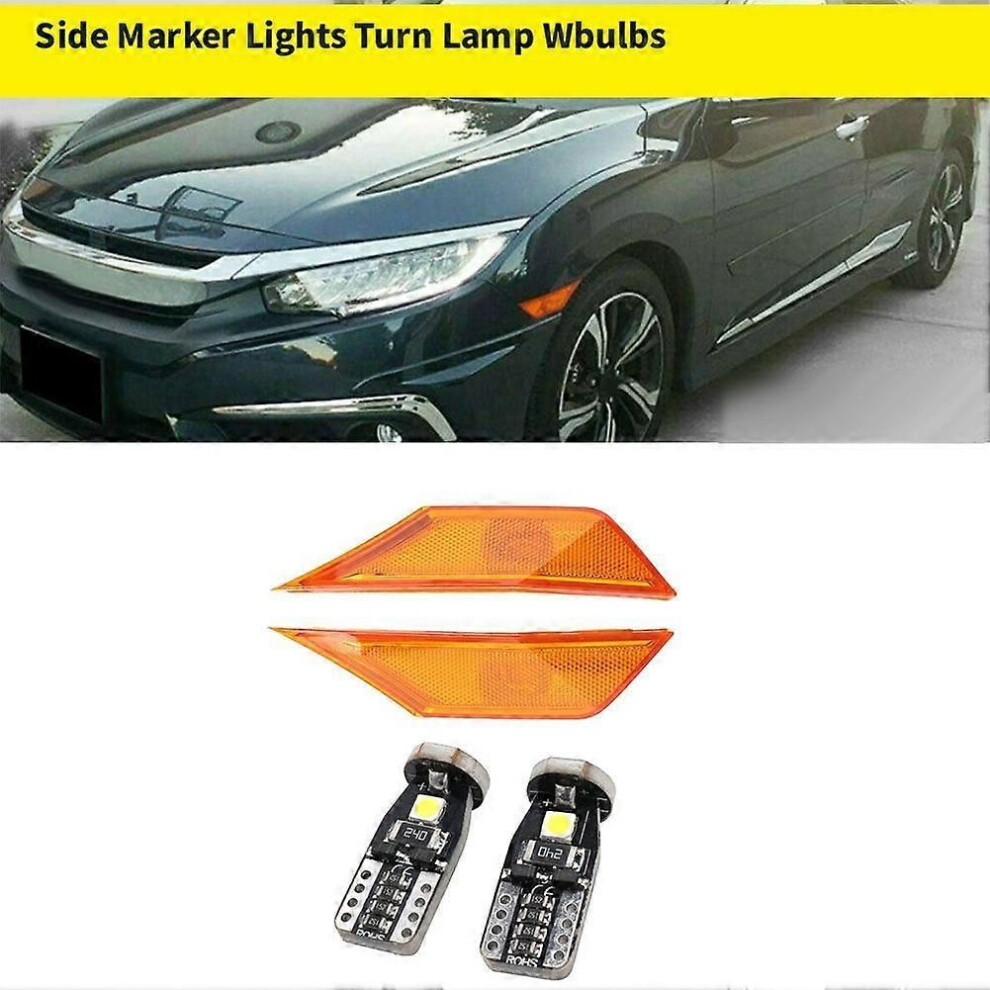 1Pair Front Side Marker Lights Turn Lamp W/Bulbs For Honda Civic 2016-2021 4300-Tet-H01/33800-Tba-A02 34350-Tet-H01 9319739919240