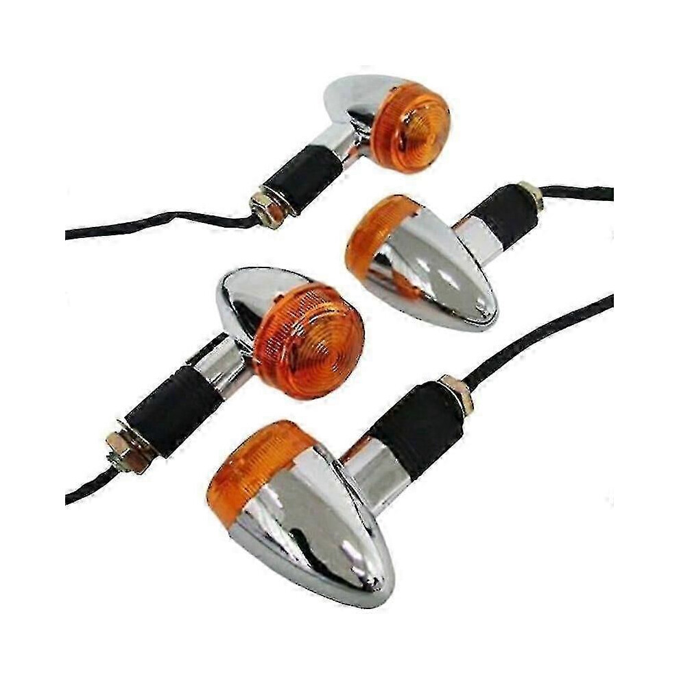 Chrome Front Rear Turn Signal Lights For Chopper Motorcycle - 4Pcs Bullet Style Indicators 9319739927511