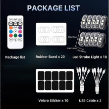 10PCS Wireless LED Lights for Car,with Remote Control, High Brightness Wireless Led Strobe Light 8 Colors USB Charge