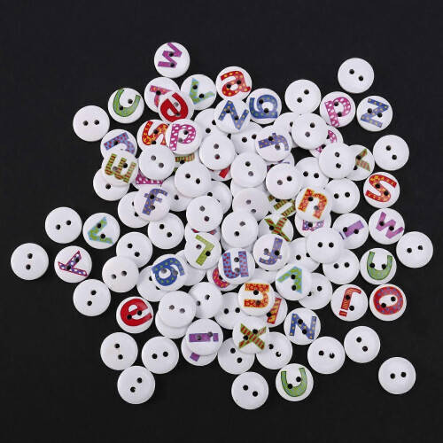 100Pcs Mixed Painted Letter Alphabet Wooden Sewing Button Scrapbooking 1