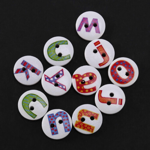 100Pcs Mixed Painted Letter Alphabet Wooden Sewing Button Scrapbooking 2