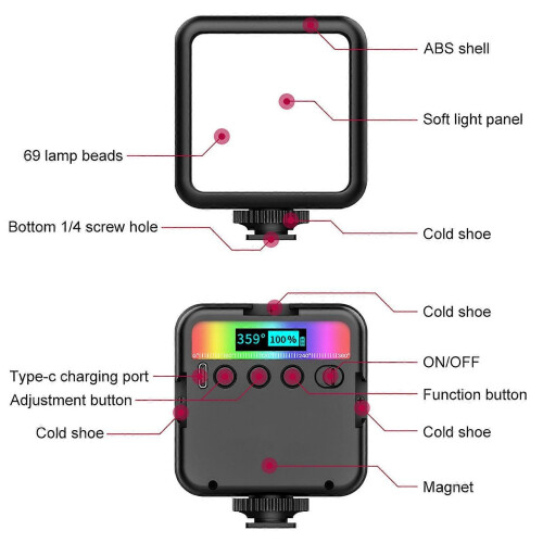 Φως πλήρωσης τσέπης LED RGB πλήρους χρώματος Φως βίντεο μίνι 2