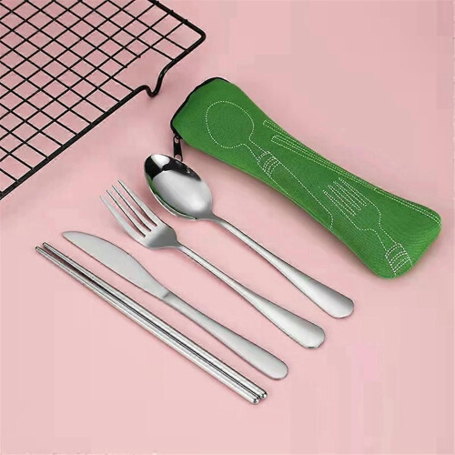 4Pcs Set Dinnerware Portable Spoon compatible fork Steak Knife Set Light Blue 1