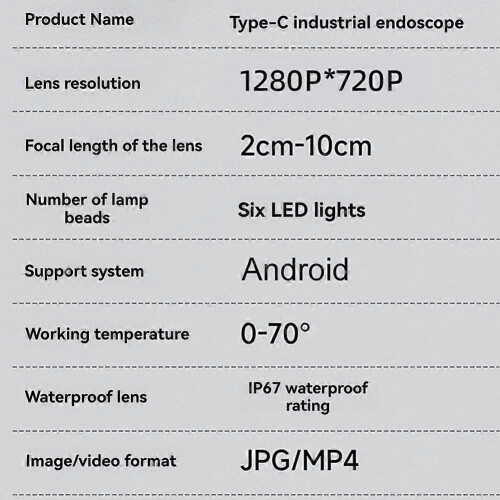 TYPE-C Endoscope OTG 7.0mm Borescope Inspection Camera IP67 Waterproof with 6 LED Lights for Android Check Car Engine 2