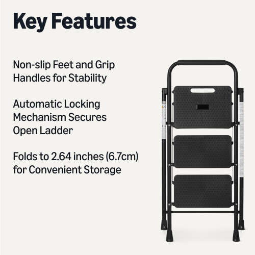 Amazon Basics 3Step Folding Ladder Steel Structure with AntiSlip Feet