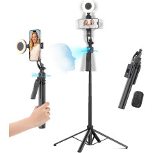 360 Rotating Auto Face Tracking Tripod with Light and Remote, 64", No App Required for iPhone Android Camera TikTok YouTube Vlog Live Streaming