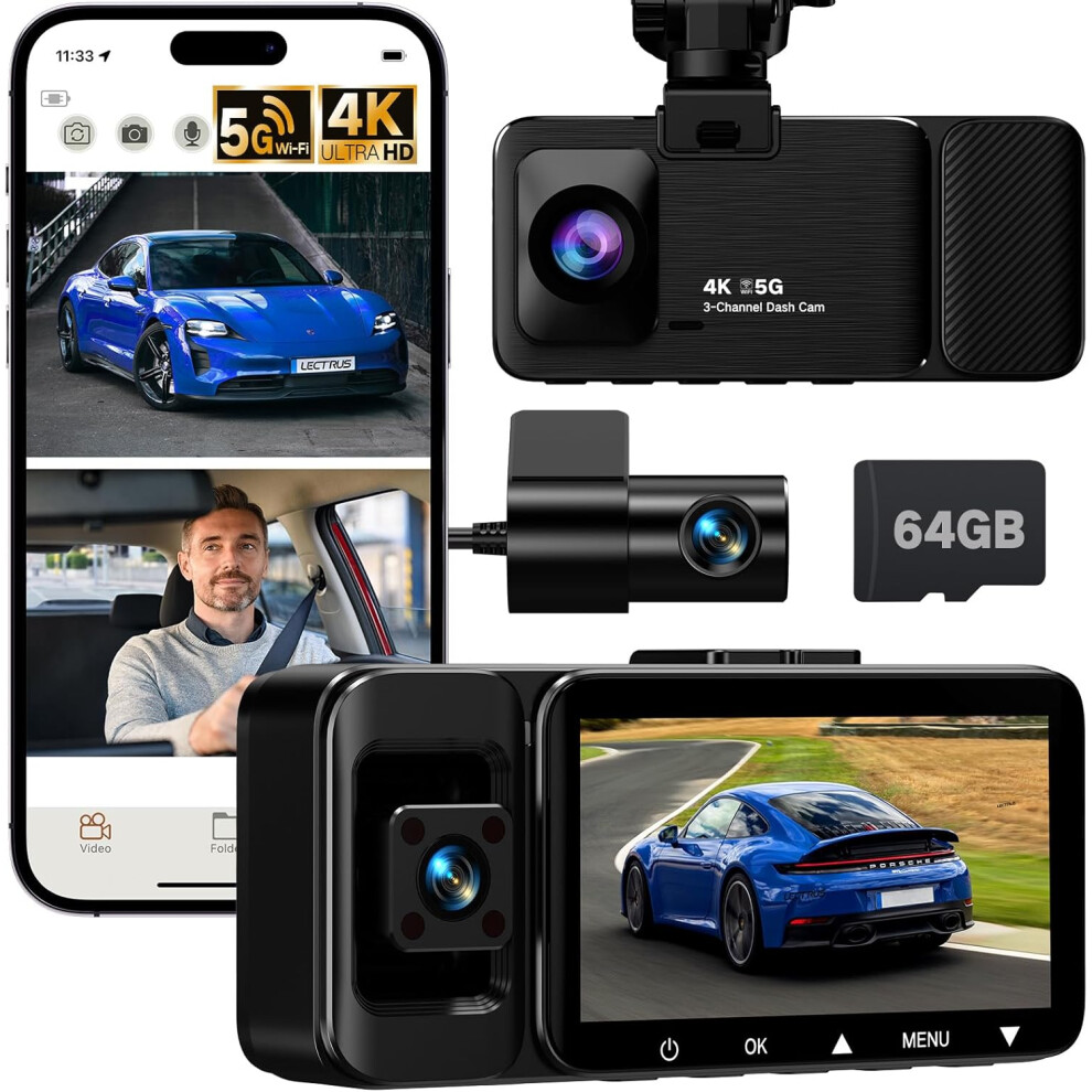 4K Dash Cam 3 Channel Wifi Night Vision Car Camera For Drivers 8784498842749