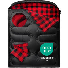 Flannel Double Sleeping Bag for Adults Cold Weather, XL Queen Size for All Season 2 Person Big and Tall for Camping 0 Degree with Pillow