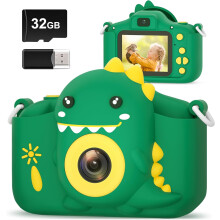 Kids Camera, 20MP Digital Dual Lens with Silicone Case 2.0 Inch IPS Screen 1080P Video Camcorder, 32GB Card