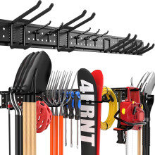 Garage Tool Organizer Wall Mount 48 inches with 10 Adjustable Heavy-Duty Hooks, Garden Tool Storage Rack, Holds Up to 400 lbs