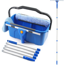 Window Cleaning Kit with Bucket, Long Handle Squeegee, Microfiber Scrubber, Washing Equipment for Commercial, Home, Outdoor, Car
