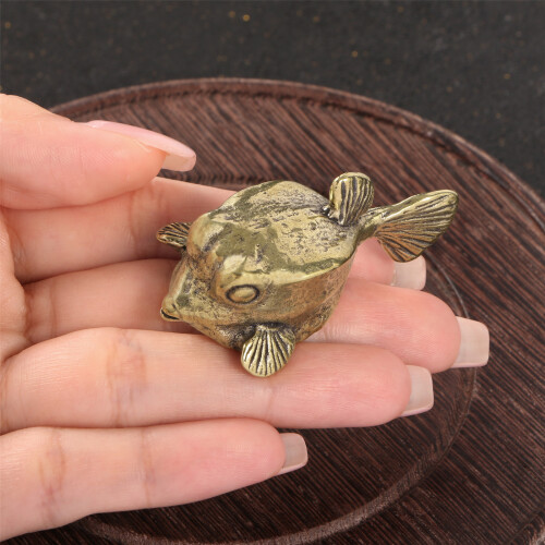 Multipurpose Brasses Tea Pet Sculpture Pufferfishes Office-2pcs 1