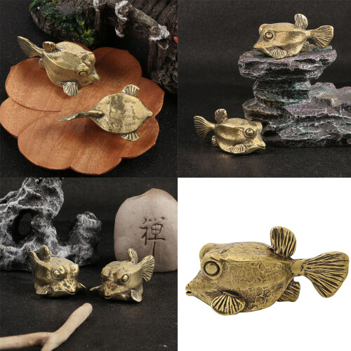 Multipurpose Brasses Tea Pet Sculpture Pufferfishes Office-2pcs 2
