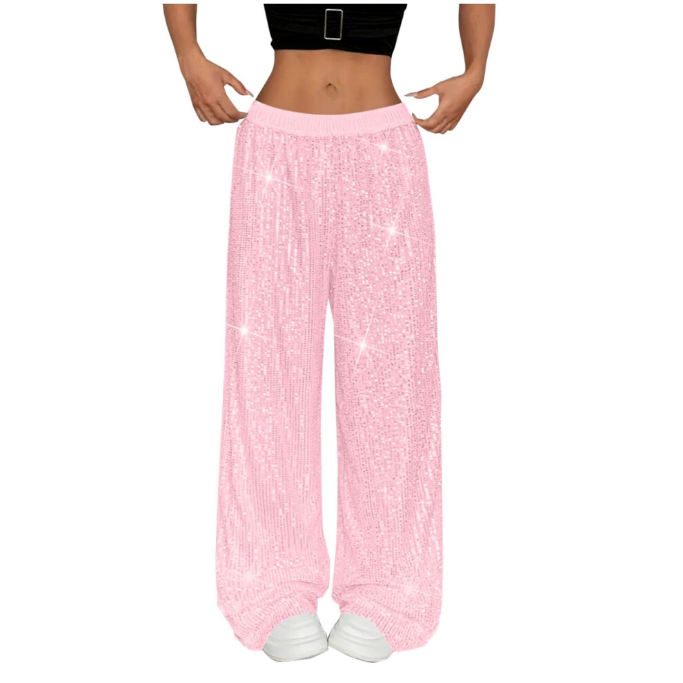 Pink Women's Fashionable Solid Color Sequined Party- Xl